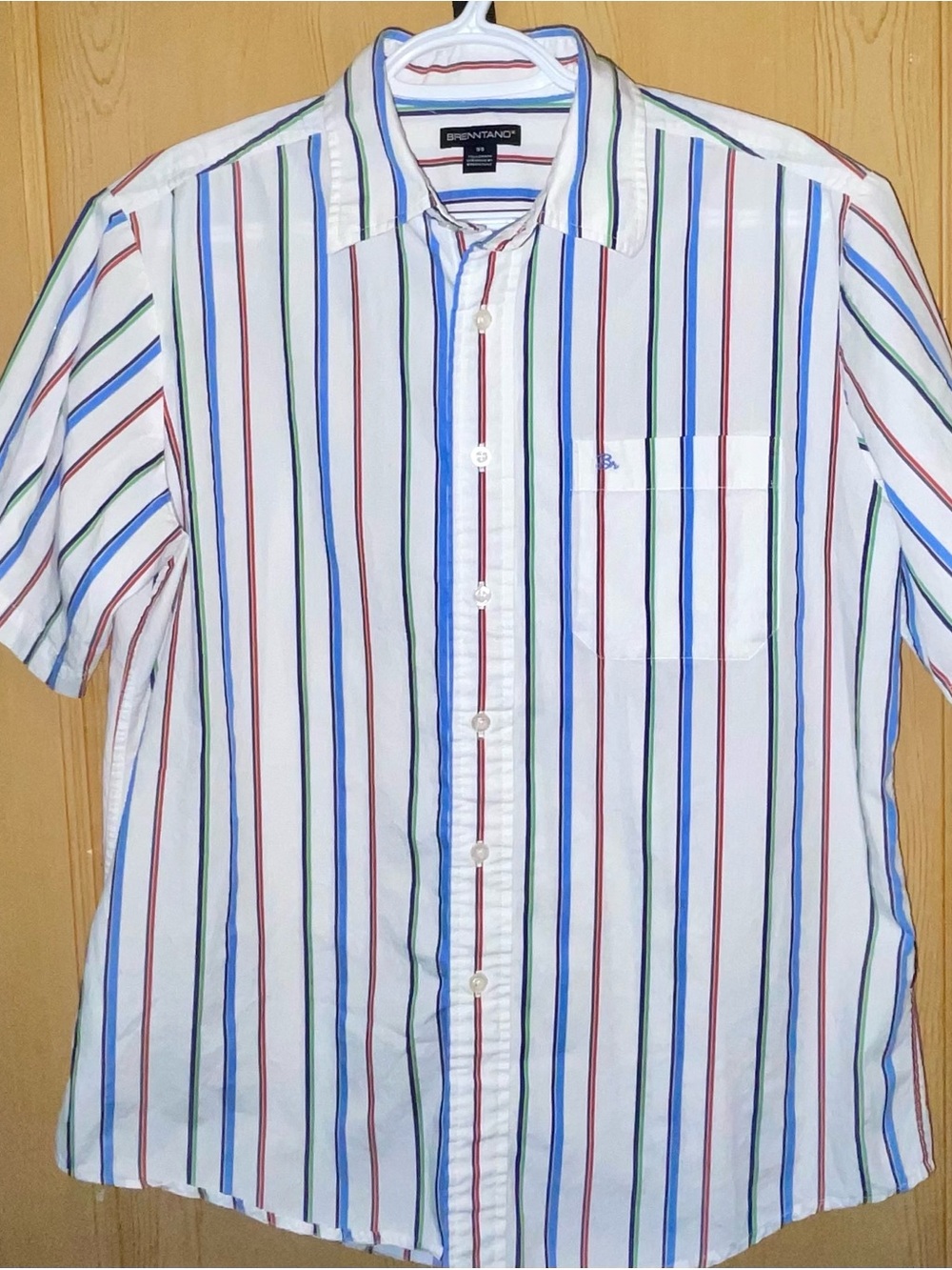 Vintage BrenTano White Multi-Stripe Short-Sleeve Button-Down Shirt
